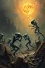Placeholder: Aliens fighting around metal epic Echo of Ruins , Bosch painting style nightmare