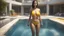 Placeholder: a woman in a yellow bikini standing in a pool, a digital rendering by Cedric Seaut (Keos Masons), cg society contest winner, photorealism, daz3d, vray tracing, vray