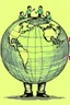 Placeholder: Vintage pop art style, stick figures holding hands around a globe