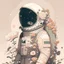 Placeholder: "floral astronaut" hand-drawn digital art, muted tones, flowers everywhere, REALISTIC, anime, 4k