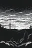 Placeholder: Black and White Woodcut art - Vistas, Radio Towers, sunsets