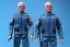 Placeholder: A Single Mike pence g.i. joe toy doll With a gun space force Blue cloth uniform, fluorescent orange, whole body wide view