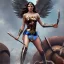 Placeholder: Wonder woman is fighting a giant bug with 40 arms, high detail