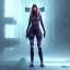 Placeholder: cyberpunk, female ninja, long hair, full-body