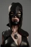 Placeholder: executioner in black leather, mature woman, masked eyes, cleavage, evil, angry, steam punk, 8k,dark