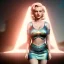 Placeholder: Realistic image classic superhero portrait, waist up view, blonde woman, sweet Marylin Monroe face, perfect iris, glow eyes, classic super hero dress, highly detailed, unreal engine 5, ray tracing, RTX, lumen lighting, ultra detail, volumetric lighting, 3d, finely drawn, high definition, high resolution.