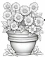 Placeholder: coloring page for kids, depicting beautiful flowers in a pot, full body, black and white, well defined lines, grayscale, white background