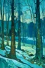 Placeholder: A cyan winter forest painted by Paul Gauguin