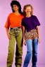 Placeholder: year 1996 denim fashion. Loose fit, low waist, baggy, Combat pants and t-shirt. Colors: denim blue, blue, purple, khaki, light green, lilac, plum, orange, terracotta, red, pink, dark blue, beige. Women models. Patterns: cheetah, balls, stripes.Jennifer Lopez, Gwyneth Paltrow, . Big tennis shoes on. Cargo pants. leg warmer