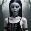 Placeholder: addams family,wednesday addams make up, wednesday addams black dress, wednesday addams hair, hyper detail, octane render, unreal engine 5, photorealistic, 8k resulation