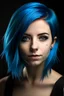 Placeholder: Blue hair, brown eye, woman, attractive, athletic build