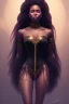 Placeholder: A portrait of a beautiful youthful black woman, wearing a black corset, long black hair, wizard, magical, ethereal, intricate bright lighting. Concept art by wlop. Ultra quality 8k.