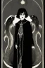 Placeholder: 7 year old boy, necromancer, friendly, looks dead,with a long lamprey emerging from his belly , wearing black robes, in the style of Harry Clarke