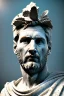 Placeholder: Ultra Realistic image, Roman sculpture, white marble material, Lionel Messi, Laurel leaves wreath, gold ornaments, chisel style, waist up portrait, epic, celestial, cinematic lighting, God light, god rays, 4k resolution, smooth details, ornate details, soft lighting, unreal engine 5, blue sky background.