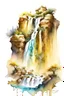 Placeholder: Persian's minitour in top-down game water color gold fantasy waterfall