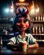 Placeholder: Pub scene, hybrid character, waitress sexy British woman with monster muppet mask that covers her entire head, Sesame Street style, retro style, short shirt, tray, beer, old school tattoo, hot, smooth, unreal engine 5, god lights, ray tracing, RTX, lumen lighting, ultra detail, volumetric lighting, 3d.