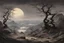 Placeholder: night, dark fantasy influence, philosophic and inmaterial influence, rocks, dry trees, flowers, distant house, japanese manga style, friedrich eckenfelder, ferdinand georg waldmuller, and auguste oleffe paintings