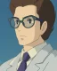 Placeholder: man in round glasses, wavy hair, slim, tie, two tone colours, detailed, realistic, handsome, square jaw, big brows, bird on the shoulder, spotlight