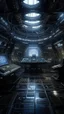 Placeholder: Si-Fi, in side a complicated structure is aliens spaceship control room , atmospheric lighting effects, intricate industrial details, moody atmosphere, eerie grimdark ambiance, complex motherboard accents, speculative fiction art. Bokeh