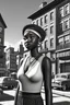 Placeholder: african city, noir character, black and white, 4k, realistic, 1930s style