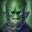 Placeholder: pintura barroca de samuel l jackson con ojos alienigenas, con tintes oscuros verdes apagado