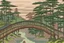 Placeholder: A grayish pink bridge near a forest painted by Utagawa Hiroshige