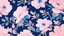 Placeholder: a floral pattern with light pink flowers with big petals and a dark blue background with subtle gold shimmer