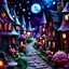 Placeholder: Detailed creepy street made of modeling clay, village, odd people, stars and planets, volumetric light flowers, naïve, Tim Burton, strong texture, extreme detail, Max Ernst, decal, rich moody colors, sparkles, Harry Potter, bokeh, odd