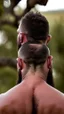 Placeholder: back portrait photography of a marocan ugly angry dirty burly stocky chubby farmer 31 years old, bullneck, strong arms, big belly, very sweat, long beard, very angry, angry eyes, near an olive tree , in the Italian countryside , September sun, ambient occlusion, DSLR, cinematic shot, hyper detailed photography, photorealistic, 50mm lens , strong side light, back view