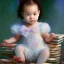 Placeholder: Smart biracial baby girl on pile of books by Monet