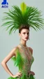 Placeholder: 1mannequin, pageant dress, dress inspired by fan palm, pan palm, beautiful, flowing, green, elegant, full body frame, full body, hd, ultra realistic, dress displayed in the mannequin