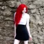 Placeholder: raluca granola, white male, pretty girl face, red haired, skinny, dress like gothic