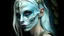 Placeholder: urban fantasy, woman, elf, skull mask, light-blue skin color