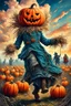 Placeholder: works by Mark Keatley, Josephine Wall, Ellen Jewett, Dan Mumford Cayenne, Victoria Francis. dancing scarecrow with a scary pumpkin head in a field with scarecrows, High Definition HD, High Detail, UHD Pen and Ink Art, Perfect Composition, Detailed Intricacy, Crazy Octane Rendering, Trending on Artstation, 8k Fine Art Photography, Photorealistic Concept Art , soft thoughts, 3D cinematic perfect light, 3D rendering, famous, unforgettable., photo, poster, cinematic