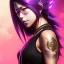 Placeholder: revy black lagoon, purple hair, black tank top, jean shorts, tribal sleeve left arm, portrait shinkai makoto, studio ghibli, studio key, madhouse anime studio, artgerm, lau rossdraws james jean marc simonetti pixiv