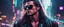 Placeholder: A thin Zack Efron frontal wearing sunglasses, very long hair and a leather jacket, looking downward futuristic dark rainy city clair-obscur background, Blurry photo-realistic synthwave, darksynth, retrowave, Syd Mead style