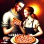 Placeholder: man feeding woman pizza