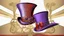 Placeholder: Purple and Red Tophat with a gold ribbon in the style of salvador dali