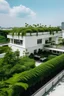 Placeholder: Biely dom obklopený zeleňou. Na streche bar.