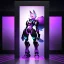 Placeholder: a fox fursona, darker colors, master quality, backlighting, soft lights, full body portrait, in frame, 8k, furry, fur, black and purple color pallet, robotic enhancements, cyberpunk, anthropomorphic