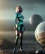 Placeholder: Ultra Realistic retro sci-fi 1960 scene, waist up view portrait, blonde woman, sweet young Marilyn Monroe face, perfect iris, tight latex coat, alien planet background, tight style, steel sphere dron levitating, fog, rain, soft color, highly detailed, unreal engine 5, ray tracing, RTX, lumen lighting, ultra detail, volumetric lighting, 3d, finely drawn, high definition, high resolution.