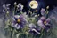 Placeholder: Night, purple flowers, moon, gothic horror films influence, johnsinger sargent watercolor paintings