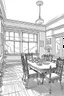 Placeholder: Outline art, house interior design, dining room, no shading, no lines, cartoon style, --ar 9:11