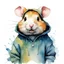 Placeholder: modern composition, adorable hip hamster in a hoodie looking confused, by Alex Maleev and Gerald Scarfe and Zdzislaw Beksinski, watercolour style, negative space, loose brush strokes