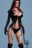 Placeholder: Raquel Welch as evil queen in black leather, leather, busty, cleavage, angry, stern look. character design by cory loftis, fenghua zhong, ryohei hase, ismail inceoglu and ruan jia. unreal engine 5, artistic lighting, highly detailed, photorealistic, fantasy