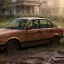 Placeholder: an abandoned 1990 bmw rust 2-door overgrown by nature with dust ,ultra realistic,concept, 4k ,on street,8k resolution, high-quality, fine-detail, parked in crowded city winter