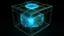 Placeholder: Cube tesseract from movie Loki, located strictly in the middle of picture with space around it and with glow in tesseract, but without glow below it, without background or table.