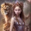 Placeholder: Young beautiful girl wearing floral crown and standing next to a stunning lion on nature forest path, Chronicles of Narnia, 8k resolution, high-quality, fine-detail, iridescent, intricate, digital art, detailed matte, volumetric lighting, beautiful, illustration, 3D octane render, brian froud, howard lyon, selina french, anna dittmann, annie stokes, lisa parker, greg rutowski,