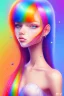 Placeholder: girl, cute, beautiful, long hair, rainbow hair, rainbow dress, close up portrait water colors