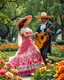 Placeholder: Mexican Beautiful Princess Romantic dancing mariachi with handsome prince in Park city ,Mariachi musician group, flower beds, fractal ornamentation, over detailed, gloriously full and confusing, nothing that really exists, everything made up, fantasy world, sweet briar, photography graphic art, song birds, ochre rose, rose buds, dewy morning, forest of oaks,